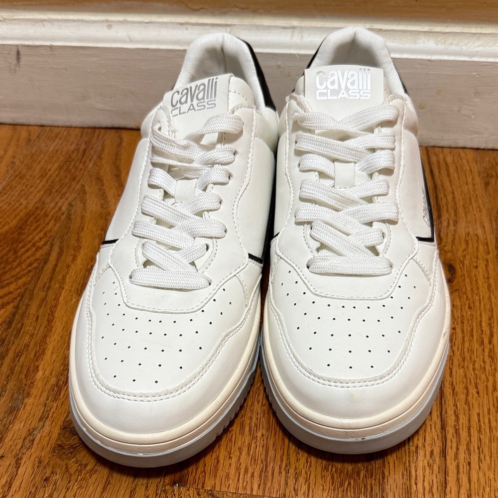 Cavalli Class White Sneakers with Black Highlights